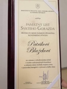 Žiak ZŠ, Ulica P. J. Šafárika získal ocenenie Pamätný list svätého Gorazda